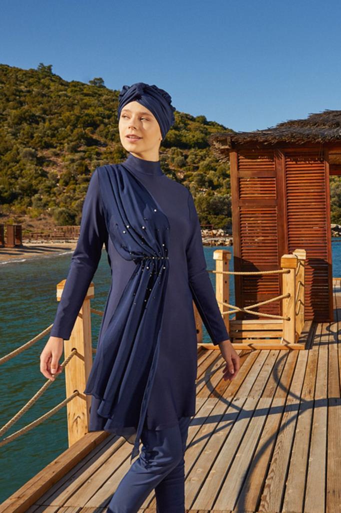 Adasea 4248 Lacivert Lycralı Tasarım Tesettür Mayo Adasea 4248 Lacivert Lycralı Tasarım Tesettür Mayo