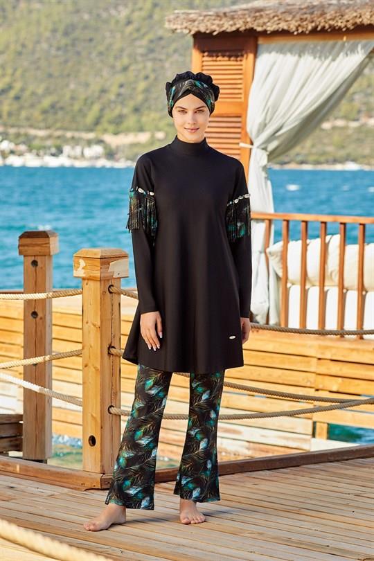 Adasea 4255 Siyah Lycralı Tasarım Tesettür Mayo Adasea 4255 Siyah Lycralı Tasarım Tesettür Mayo