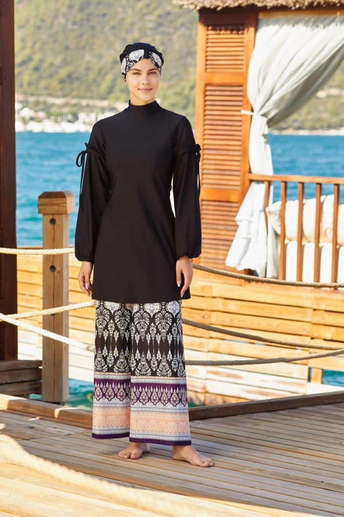 Adasea 4257 Siyah Lycralı Tasarım Tesettür Mayo Adasea 4257 Siyah Lycralı Tasarım Tesettür Mayo