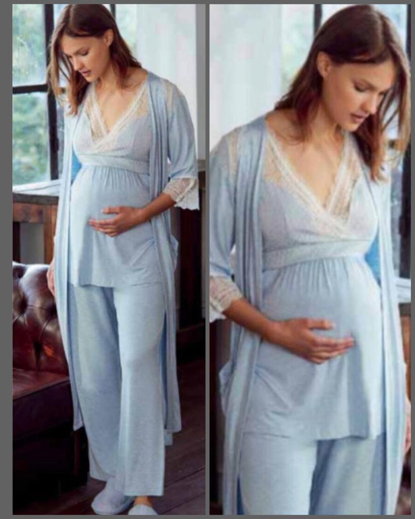 ANIL 9603 MAVİ Yeni Sezon Hamile Lohusa 3Lü Pijama Sabahlık Takım ANIL 9603 MAVİ Yeni Sezon Hamile Lohusa 3Lü Pijama Sabahlık Takım