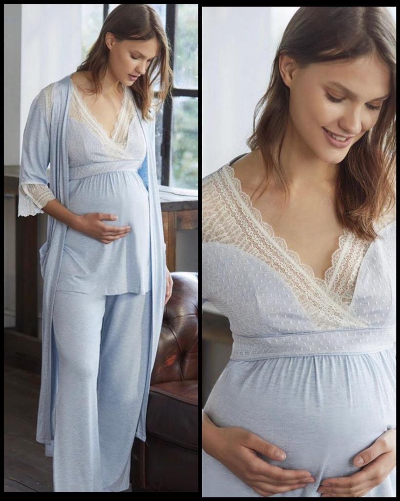 ANIL 9603 MAVİ Yeni Sezon Hamile Lohusa 3Lü Pijama Sabahlık Takım ANIL 9603 MAVİ Yeni Sezon Hamile Lohusa 3Lü Pijama Sabahlık Takım