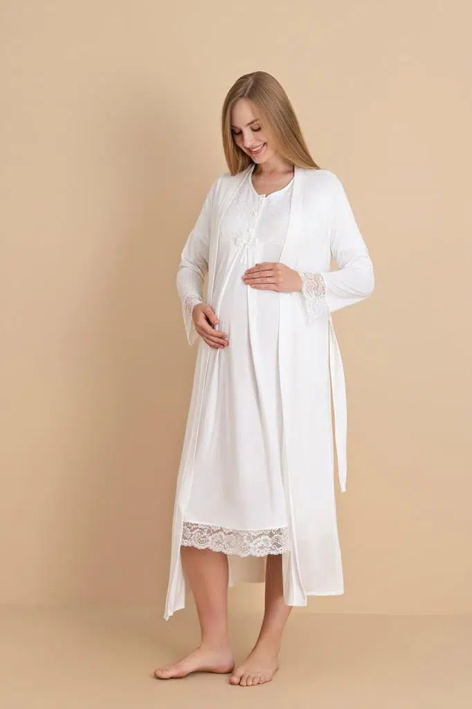 Duchesse 2601 Dantel Kol Hamile Lohusa Gecelik Sabahlık Tk