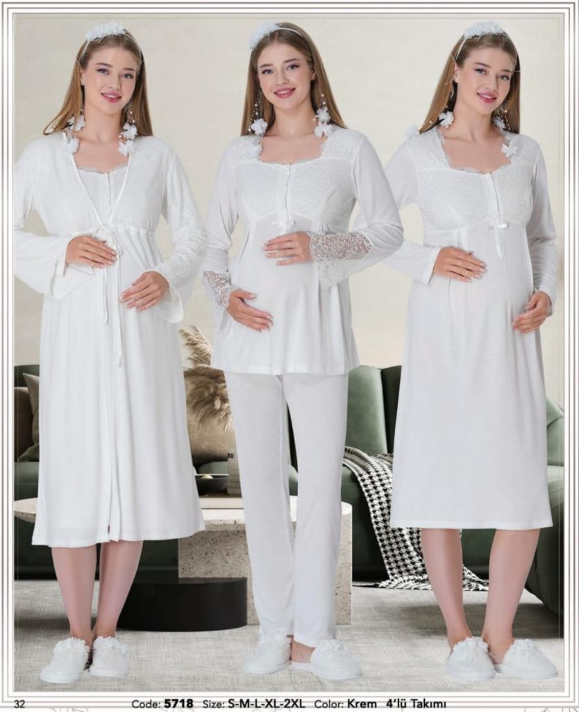 Mecit Pijama 5718 Ecru Sabahlıklı 4 Lü Hamile Lohusa Pijama Gecelik Tk Mecit Pijama 5718 Ecru Sabahlıklı 4 Lü Hamile Lohusa Pijama Gecelik Tk