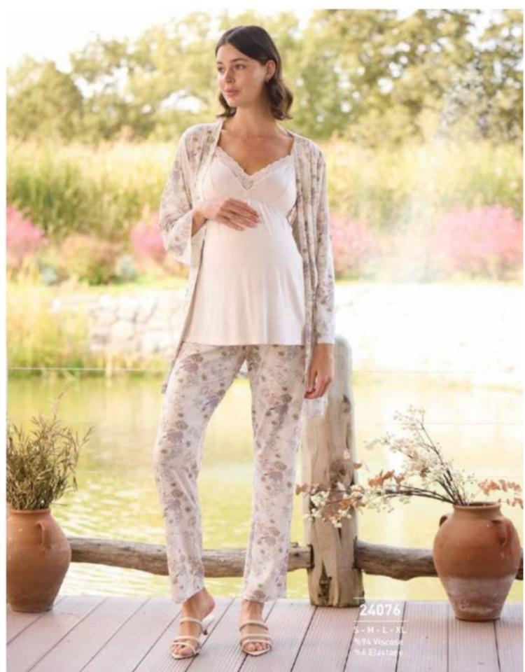 Monamise 24076 Çiçek Desenli Hamile Lohusa 3 Lü Pijama Sabahlık Tk Monamise 24076 Çiçek Desenli Hamile Lohusa 3 Lü Pijama Sabahlık Tk