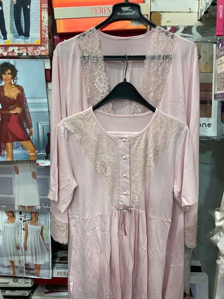 NEHİR 2036 Pudra Hamile Lohusa 3Lü Pijama Sabahlık Takım