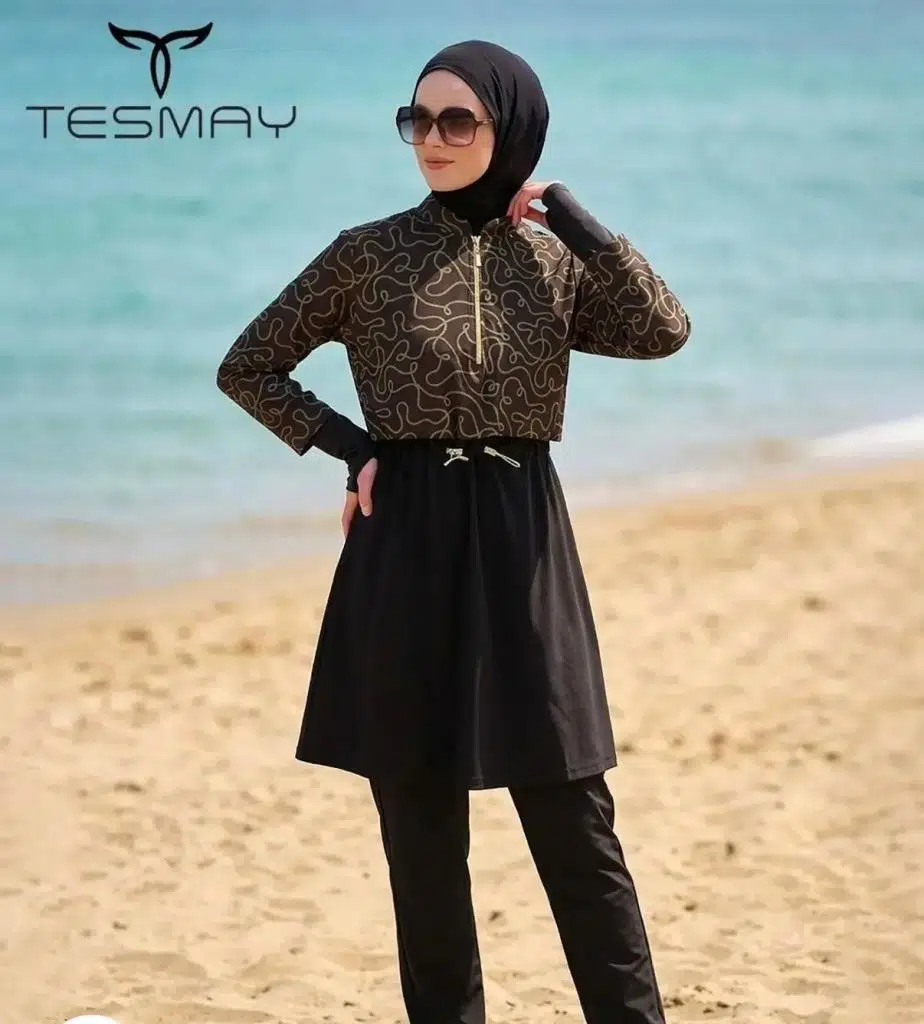 Tesmay 3052 Siyah Spor lycra Tam Boy Tasarım Tesettür Mayo